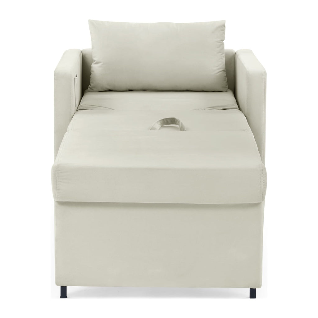 Beige Velvet Convertible Chair Bed B491
