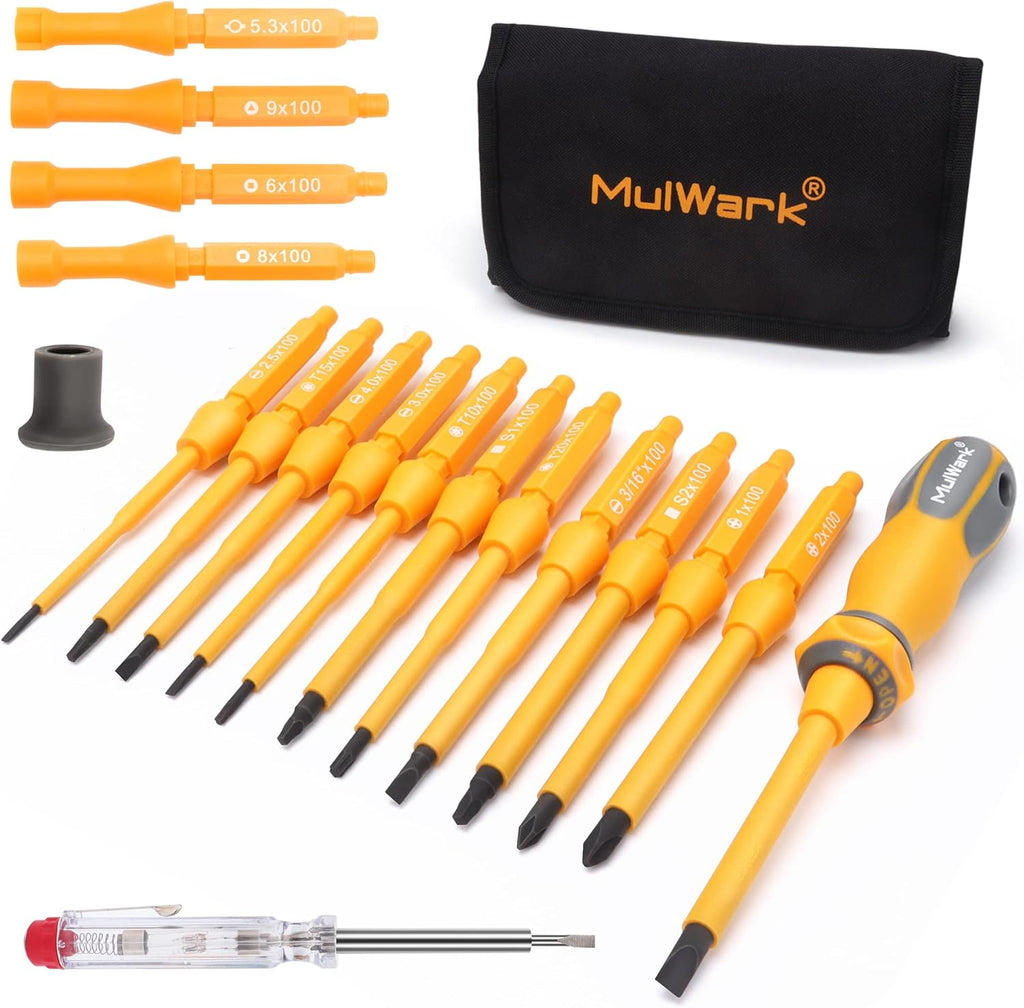 20-in-1 1000V Insulated Screwdriver Set, 12-Pcs Magnetic Phillips Slotted Square Torx Screwdriver, 4-Pcs Cabinet Utility Key & Tool Bag Q875171