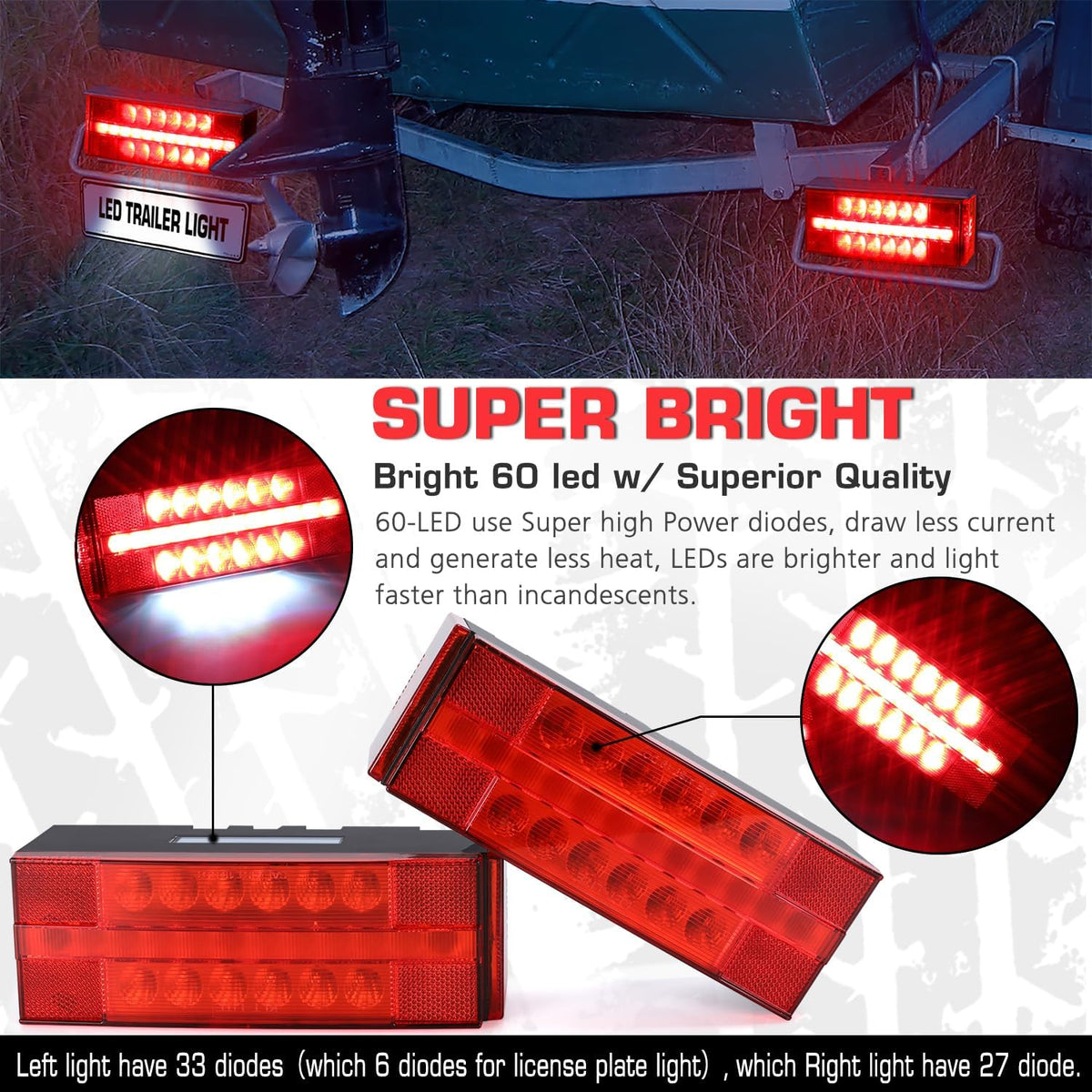 LED Submersible Rectangular Trailer Tail Light Kit U2291