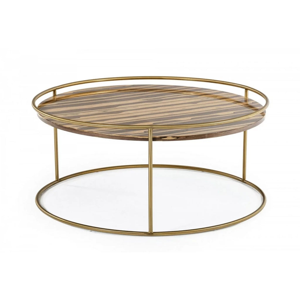 Round Faux Marble Top Coffee Table with Steel Frame V947