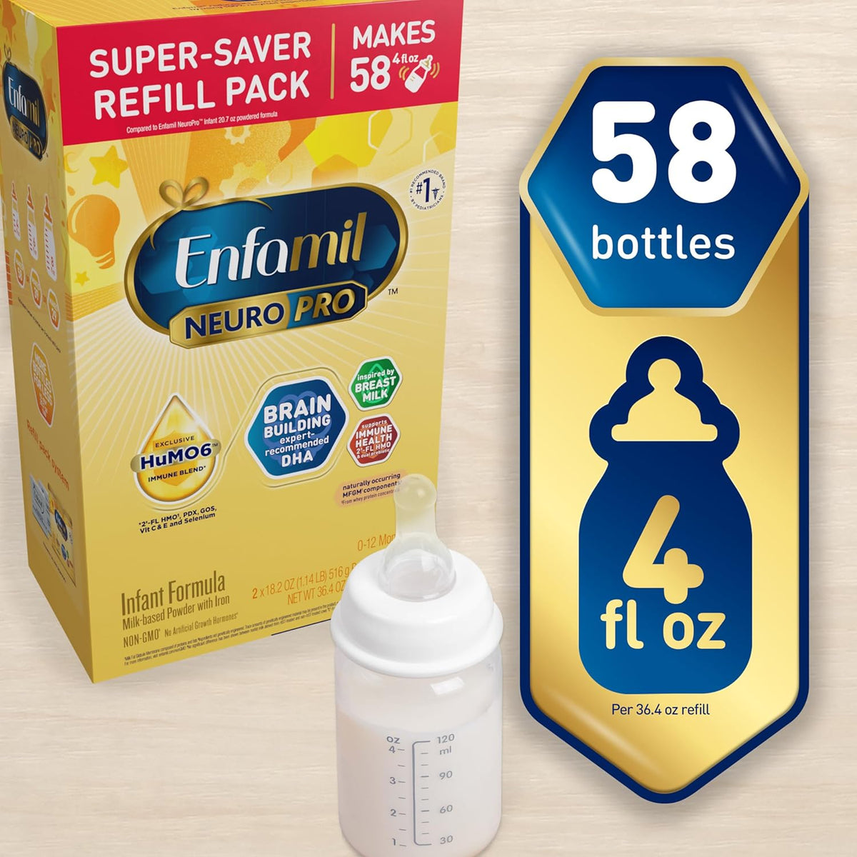 Baby Formula, Non-GMO, 36.4 Oz Refill Box + 8 Fl Oz Liquid (24 Count) I588