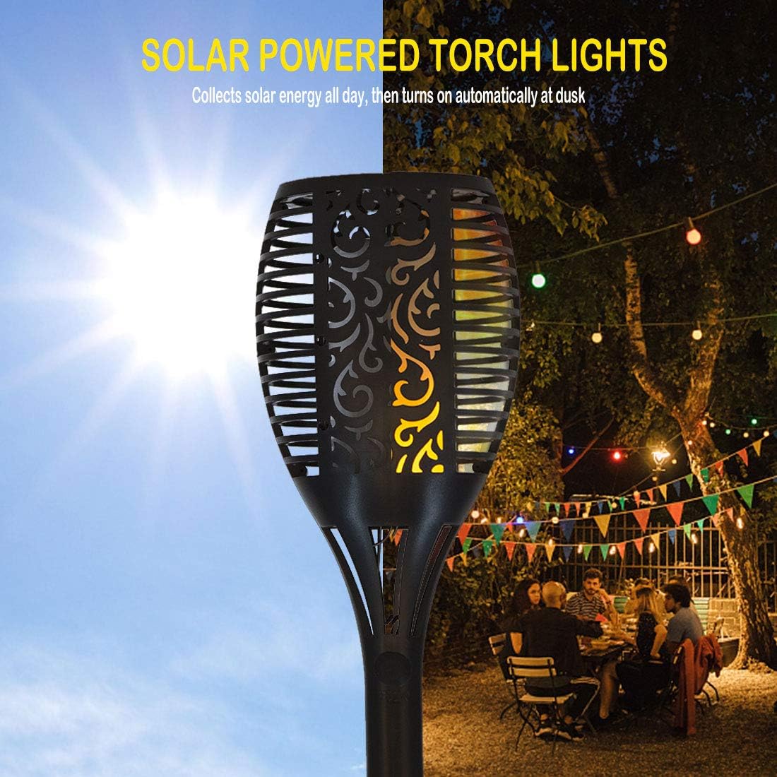 6 Pack Solar Outdoor Lights 96 LED Flickering Flames Waterproof T836