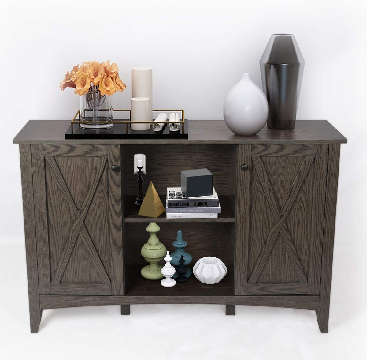 Mid Century Entryway Cabinet with Door Storage Grey Y6956