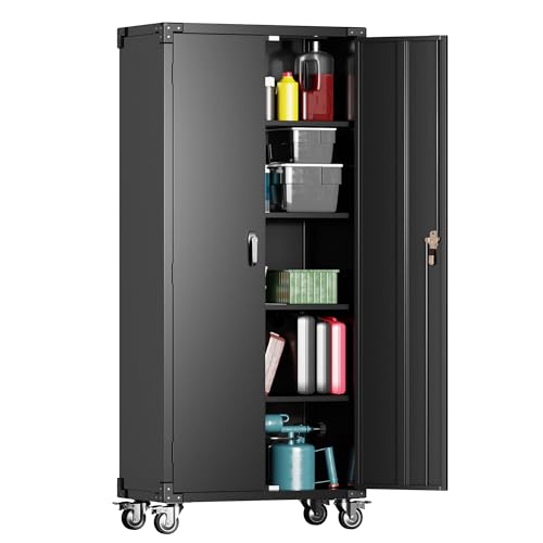 71" Tall Metal Storage Cabinet with 5 Tier Shelves and Locking Doors R733