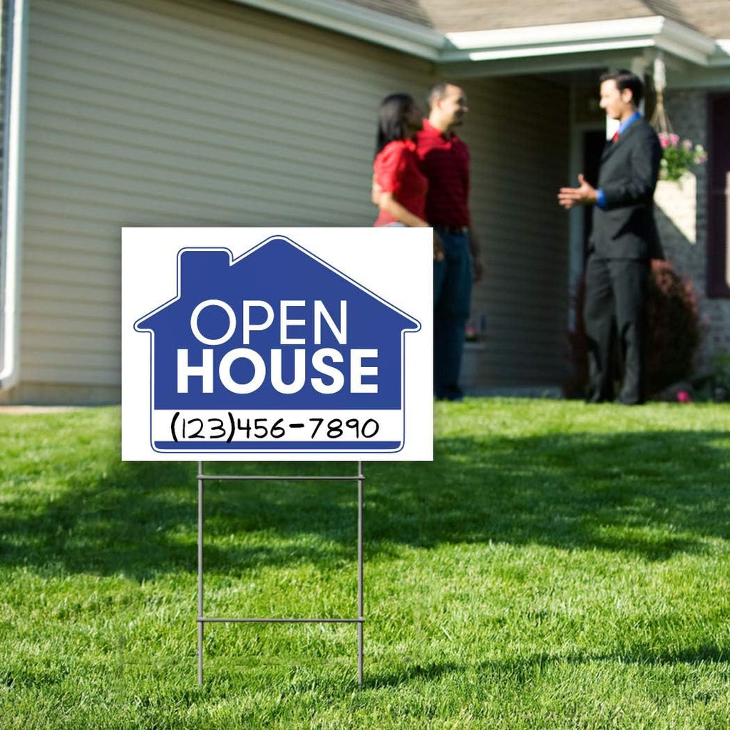 5 Double Sided Blue Property Yard Sign Bulk Pack with 5 Heavy Duty Rust Free H Wire Stakes, 18”x 24”, Pack of 2 P4656