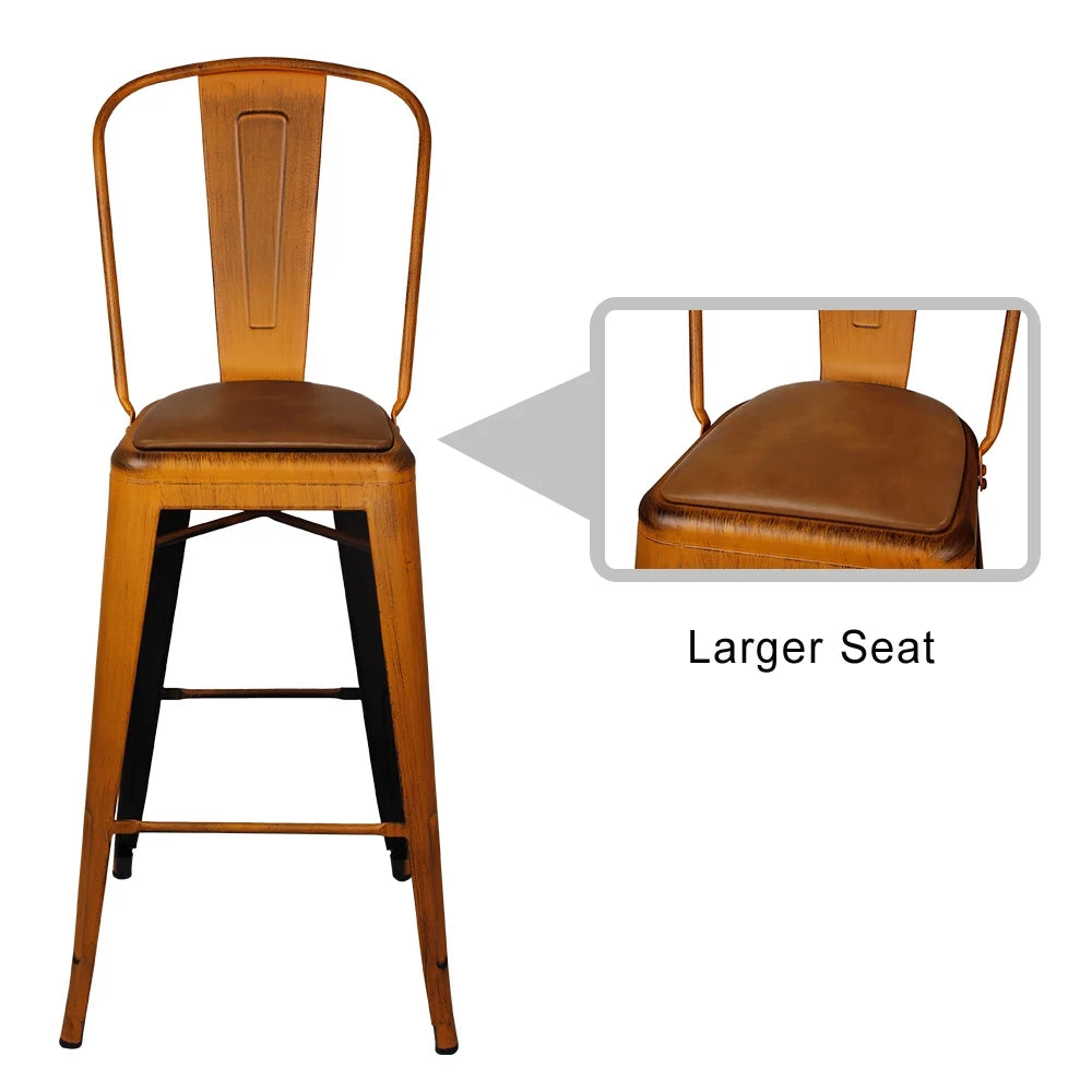 30 inch High Back Bar Stools Set of 6 Vegan Leather Seat W547