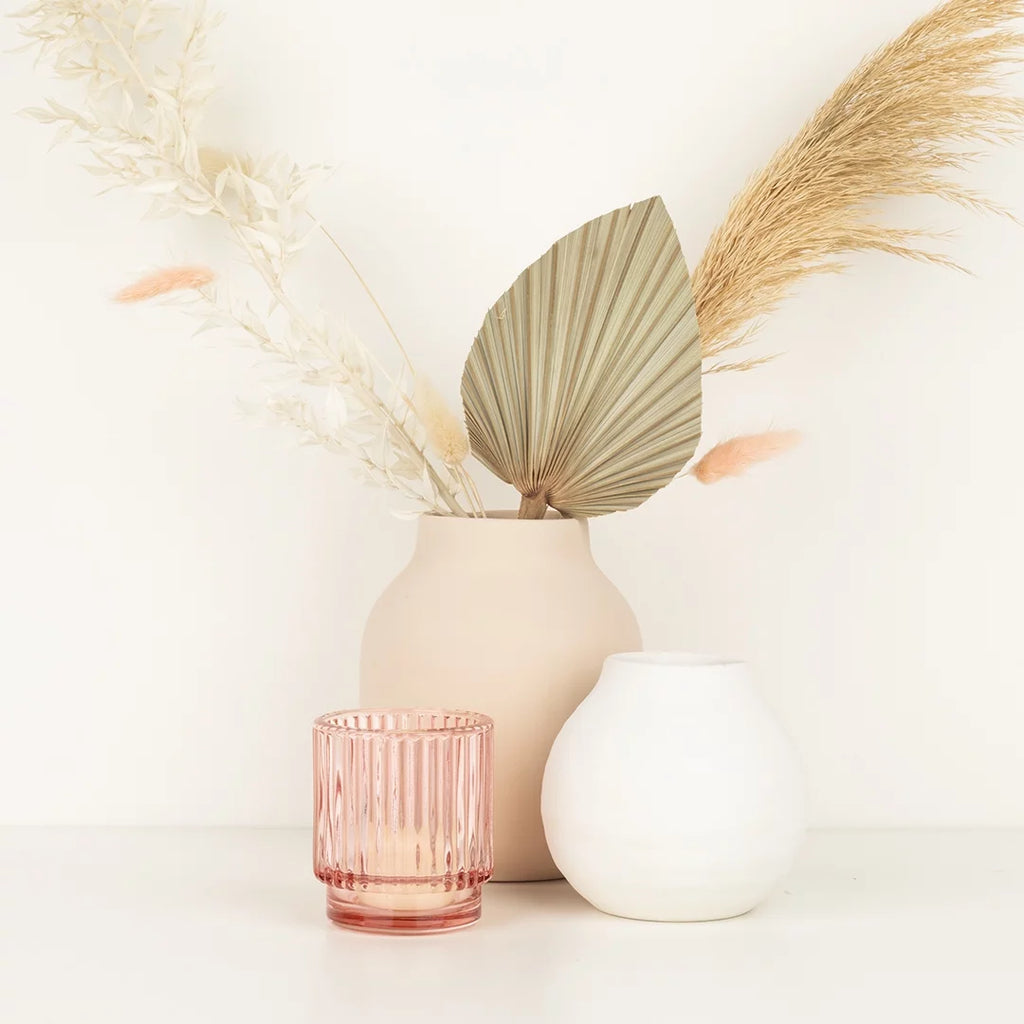 Blush Pink Ribbed Glass Votive Candle Holders, Pack of 6 Y349