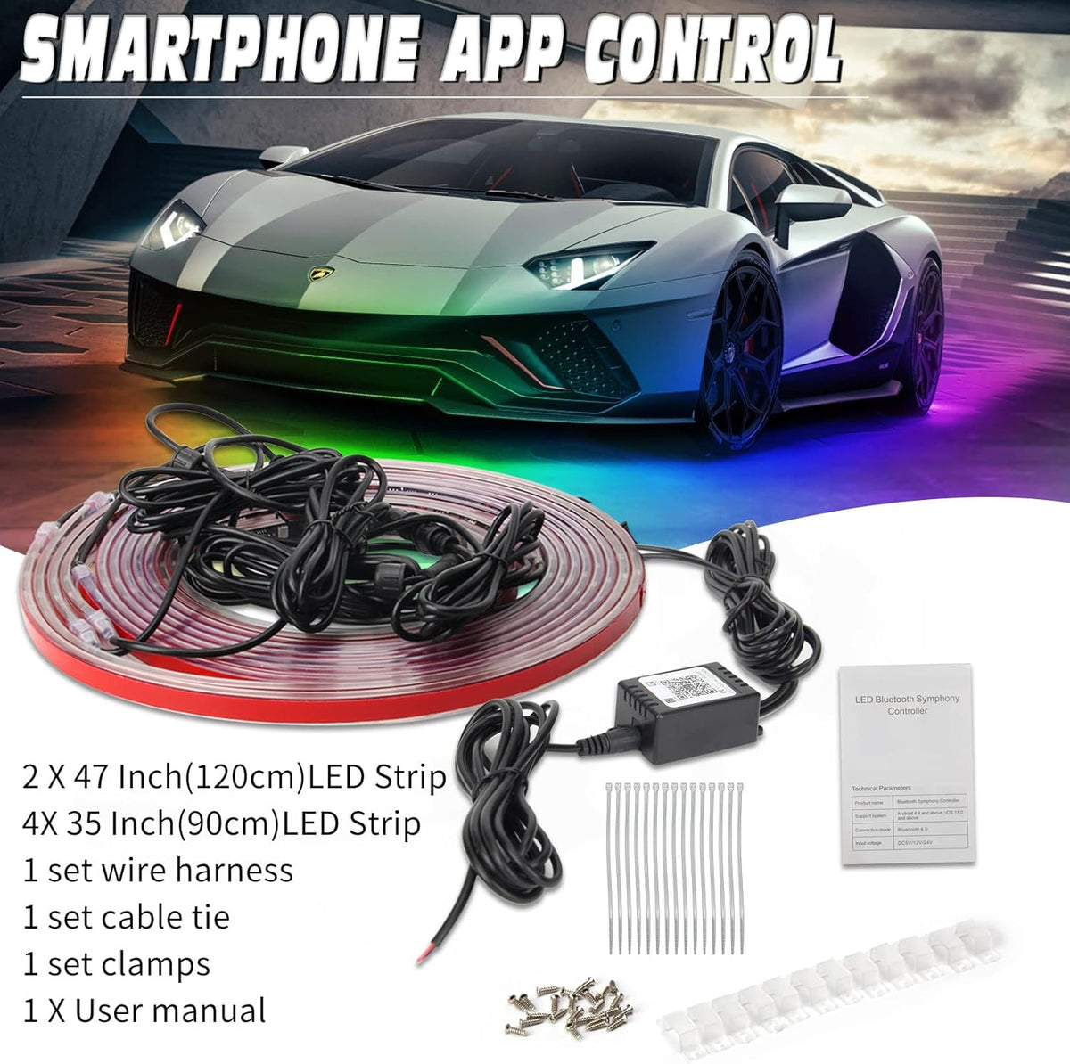 6PCS Dimmable RGB Car Underglow Lights with APP Control B923110