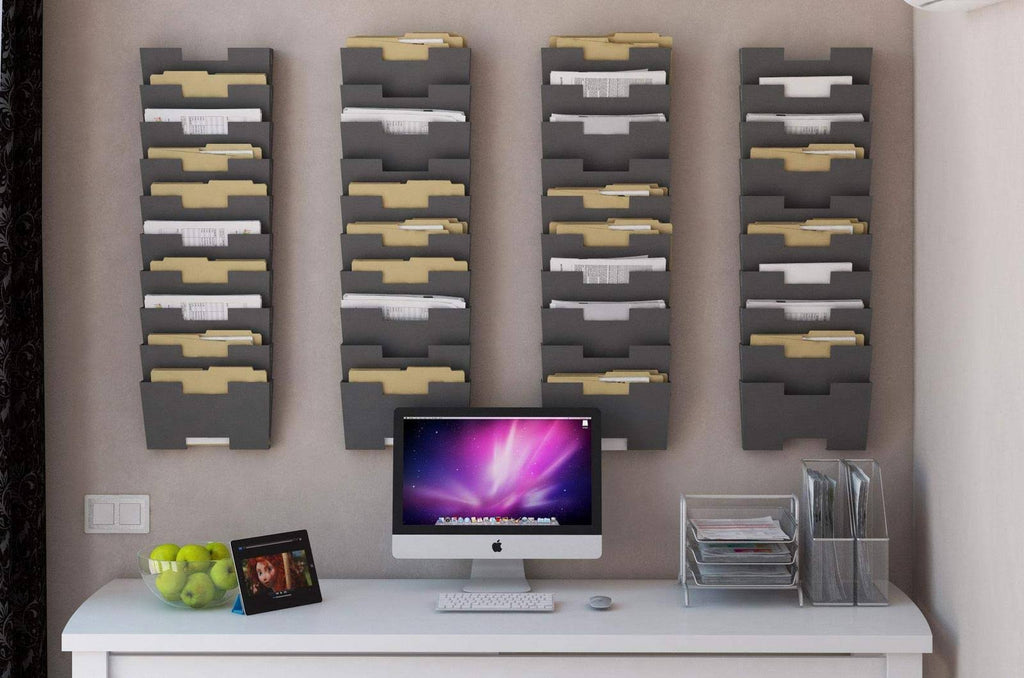 Gray Wall Mount Steel Vertical File Organizer 10 Sectional Modular A4349