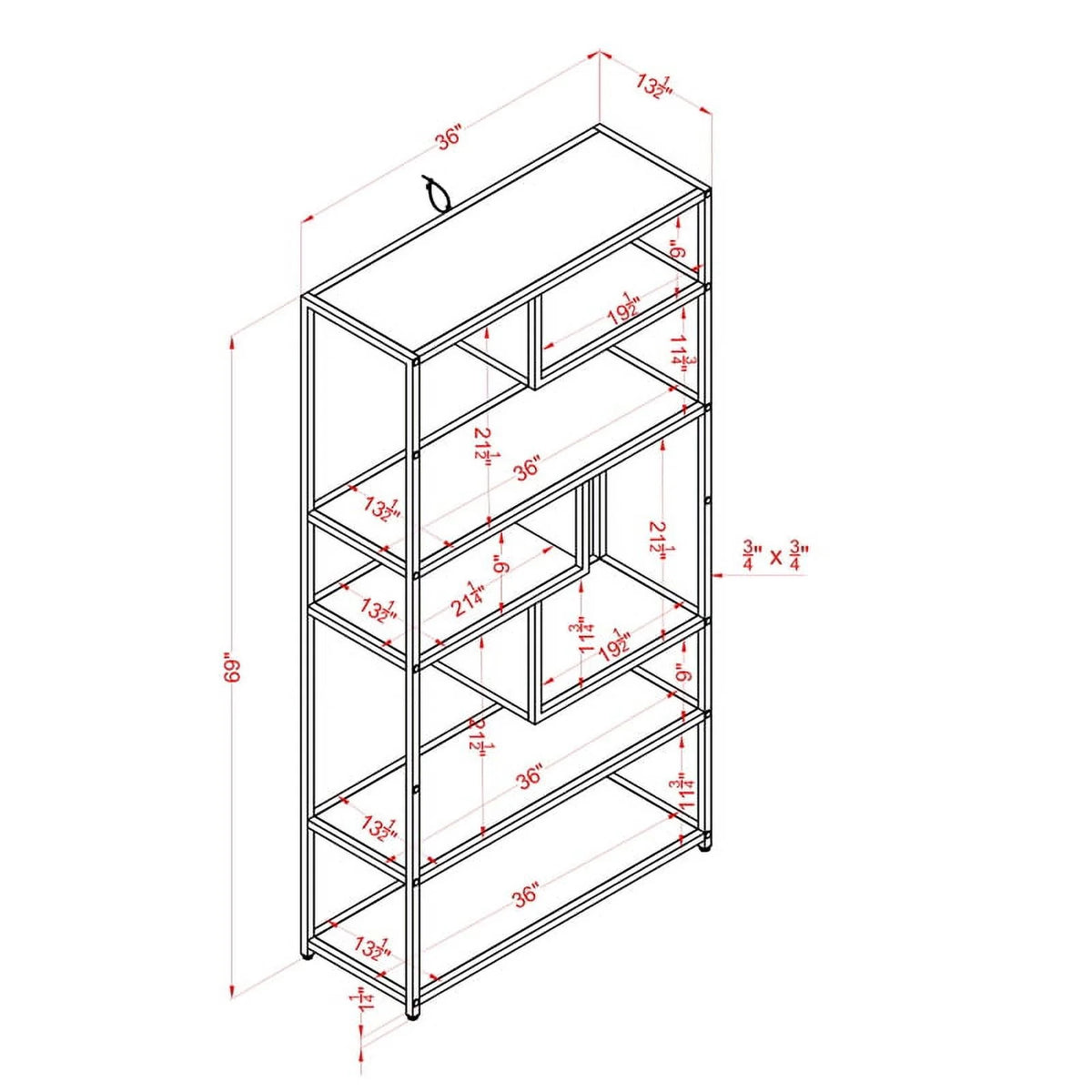 Industrial Metal 6-Shelf Bookcase B388