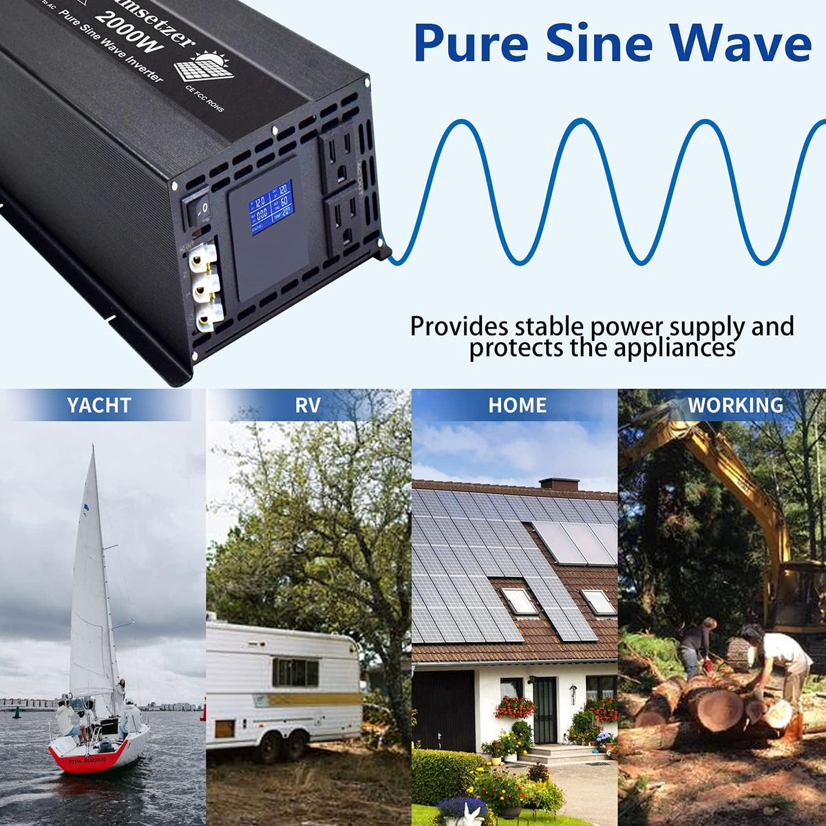 2000W 24V Pure Sine Wave Power Inverter with Dual US Outlet S7771