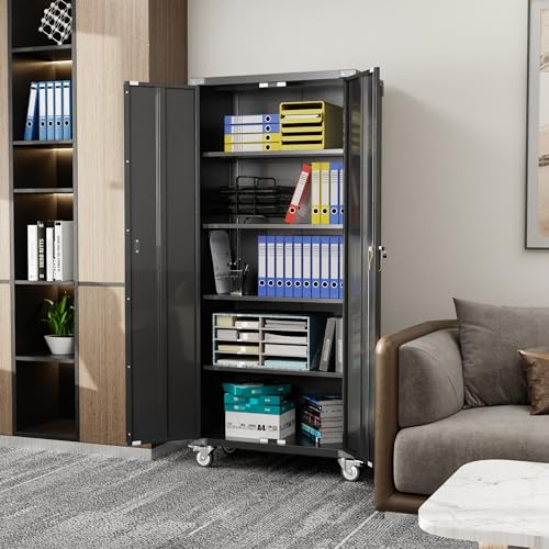 71" Tall Metal Storage Cabinet with 5 Tier Shelves and Locking Doors R733