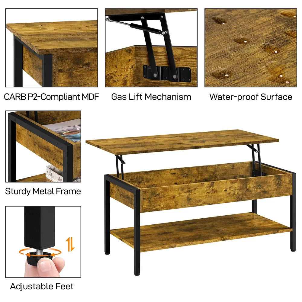 Rustic Brown Wood Lift Top Coffee Table with Hidden Compartment Q335842