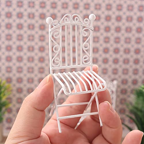 Miniature Bistro Table & Chairs Set Metal 1:12 Scale White Furniture Q27222