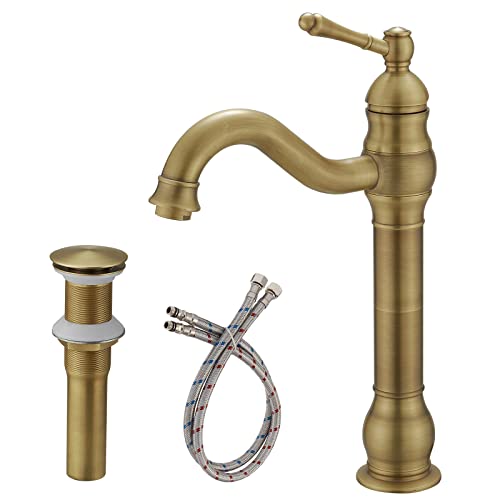 Antique Brass Vessel Sink Faucet Single Hole with Pop Up Drain L781908