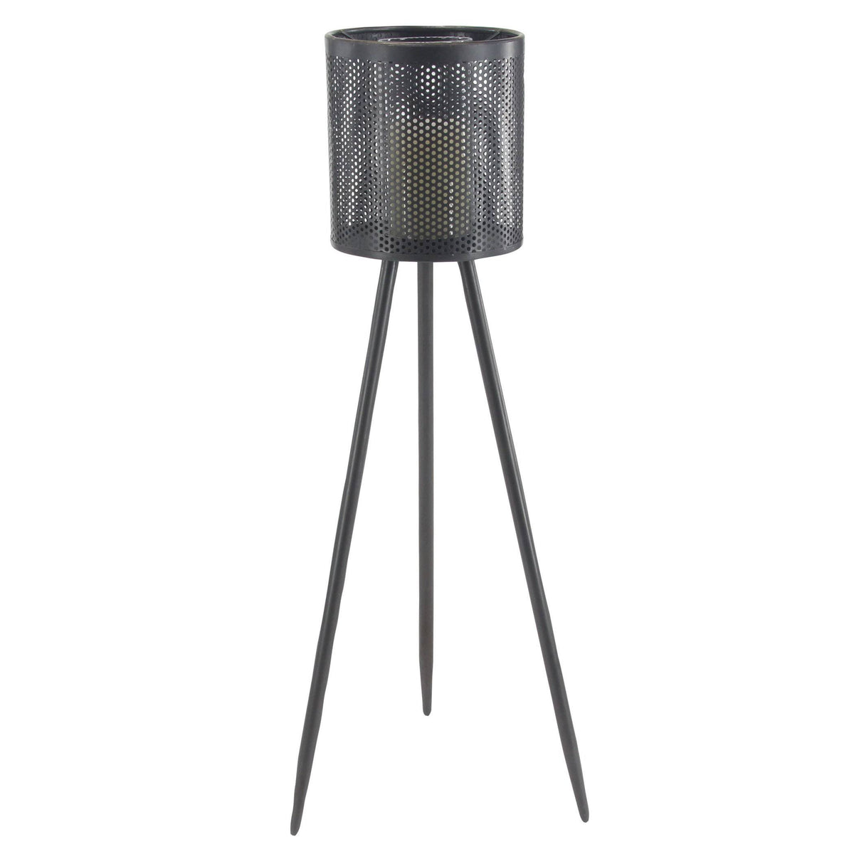 Black Iron and Glass Floor Candle Holder Y695249