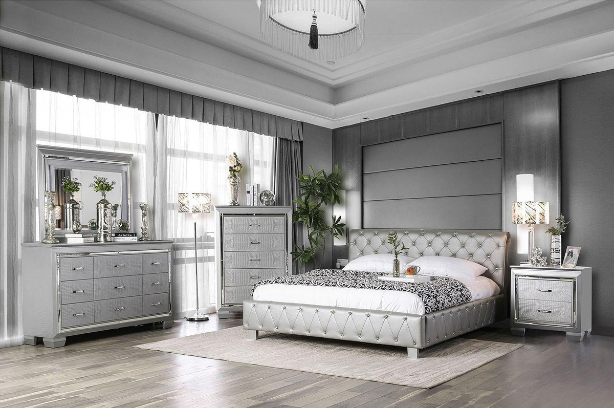 Contemporary Silver Solid Wood 5pcs Bedroom Set O6467