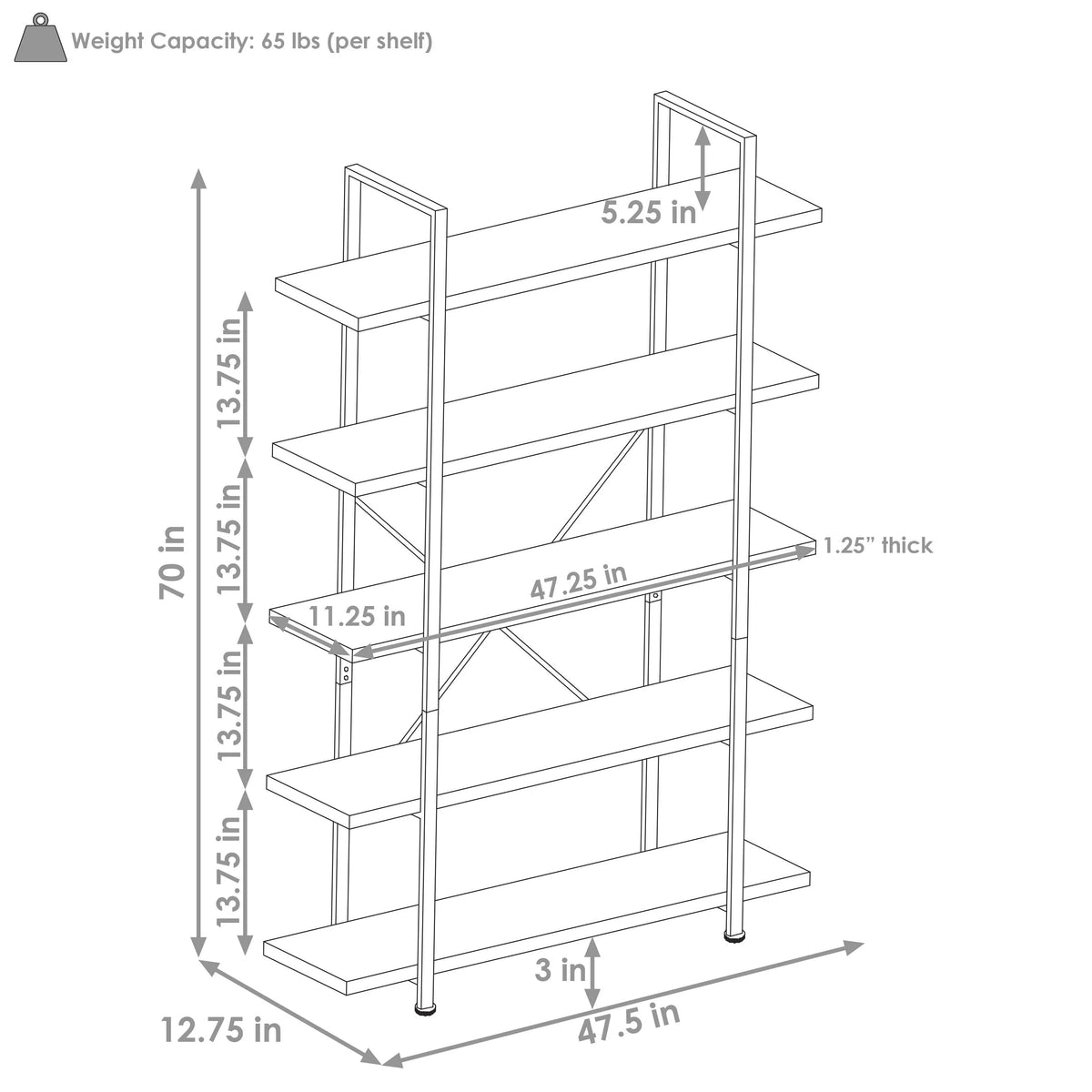 5 Shelf Wood Veneer Bookshelf E698