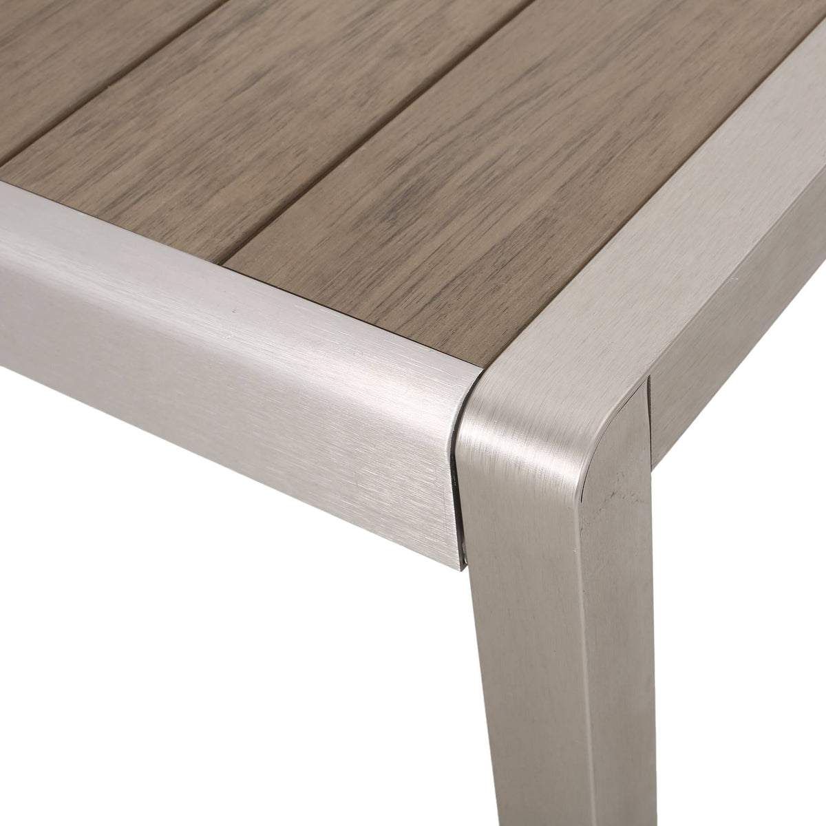 Gray Aluminum Dining Bench with Faux Wood Seat Q991