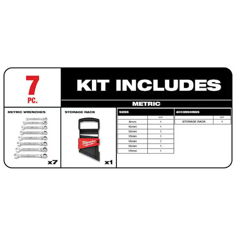 17-Piece Flex-Head Ratcheting Combination Wrench Set Metric A516579
