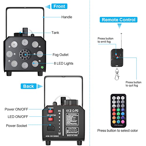 500W Fog Machine with 2 Remotes and 8 LED Lights P702348