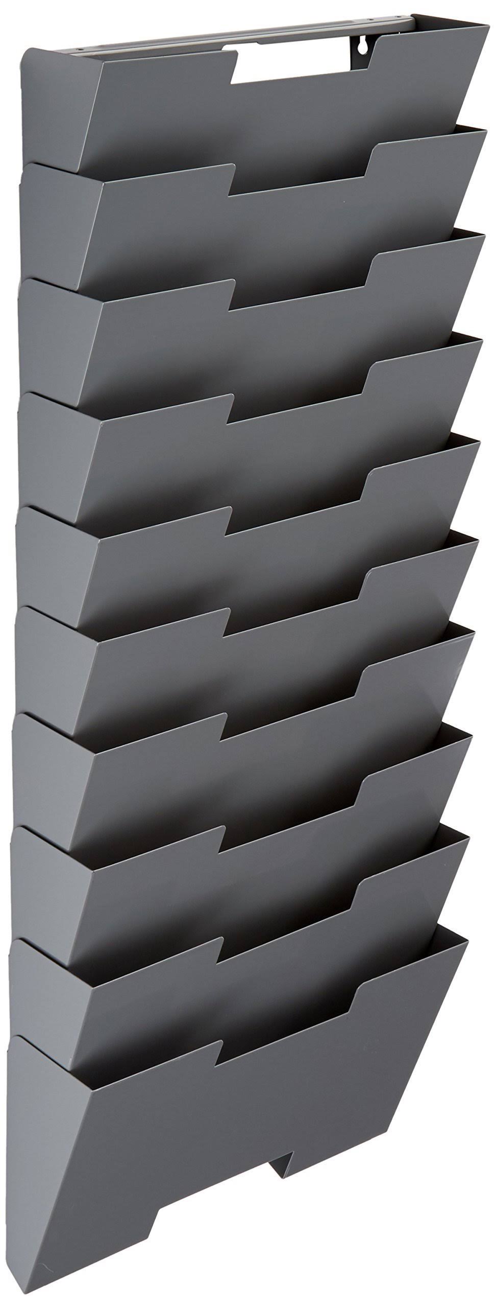 Gray Wall Mount Steel Vertical File Organizer 10 Sectional Modular A4349