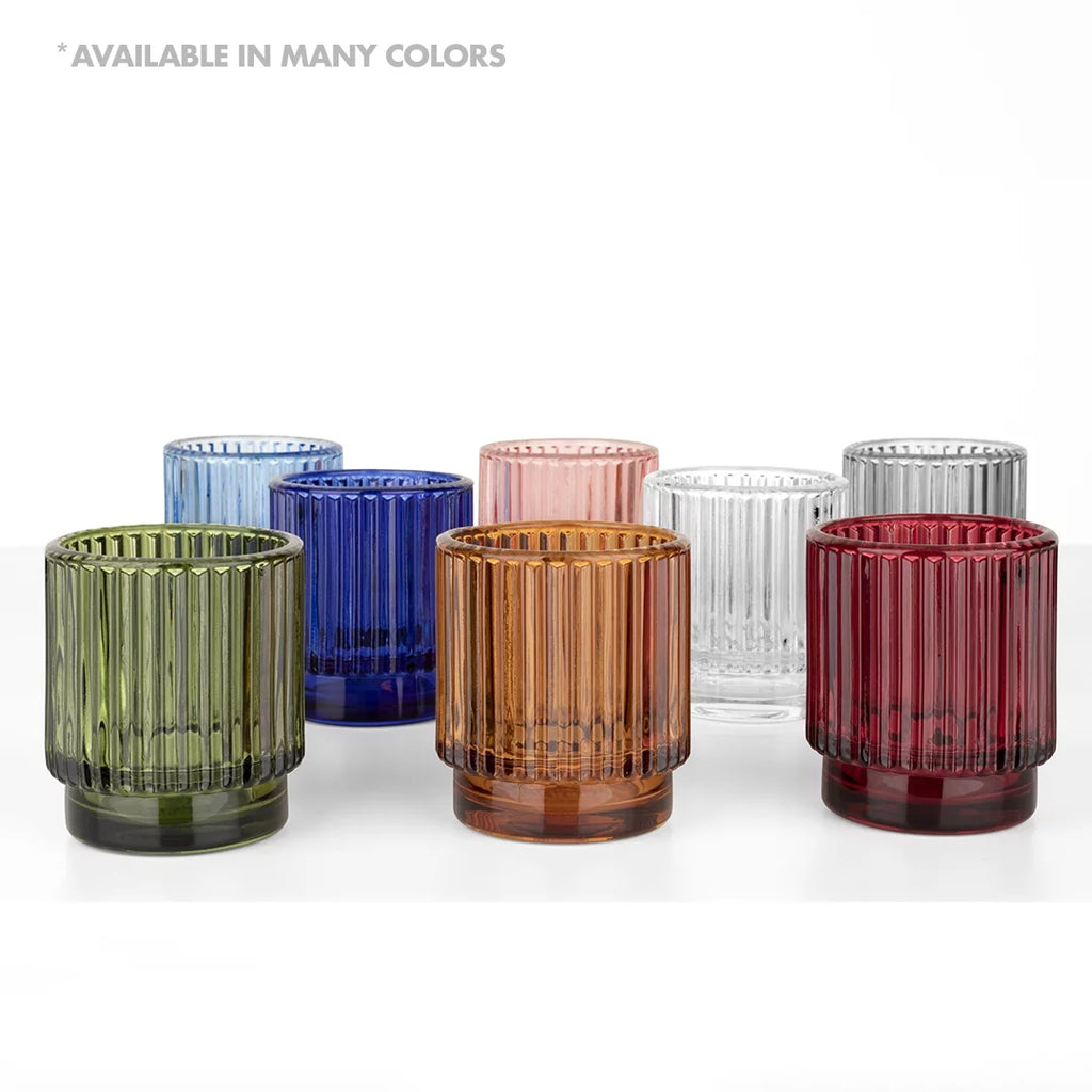 Blush Pink Ribbed Glass Votive Candle Holders, Pack of 6 Y349
