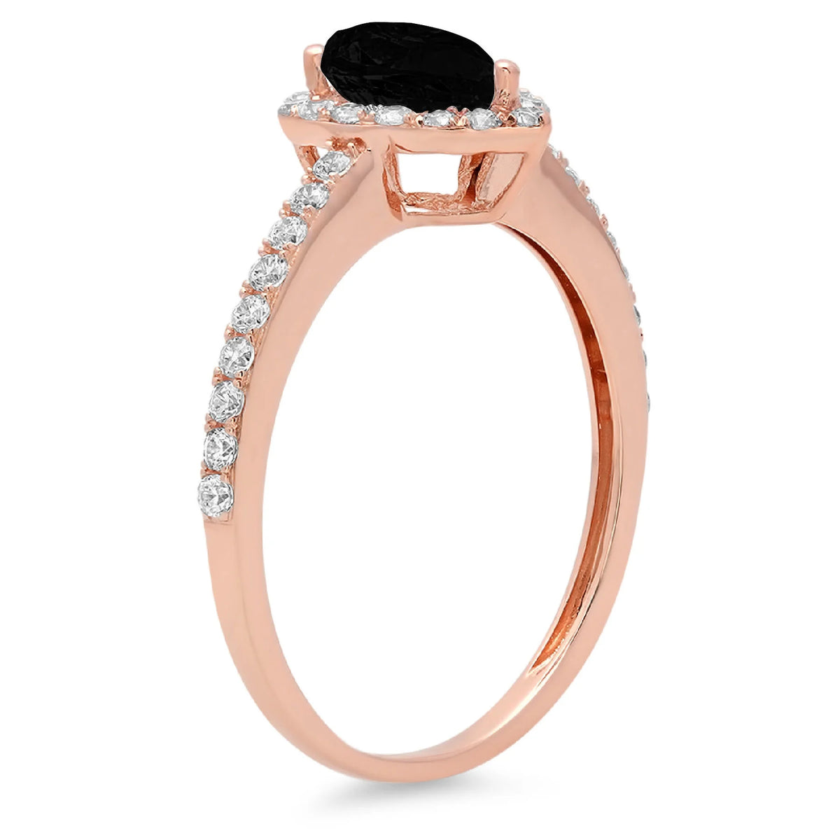 1.32ct Pear Cut Black Onyx Rose Gold Halo Ring X618