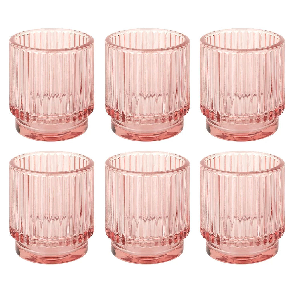 Blush Pink Ribbed Glass Votive Candle Holders, Pack of 6 Y349