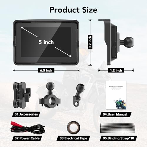 5" Motorcycle GPS Navigation System with Touchscreen J601035