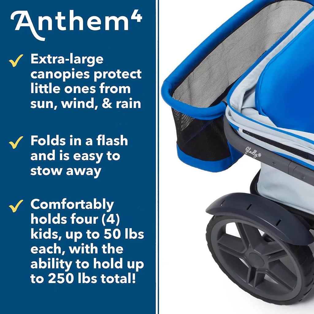 4-Seater Wagon Stroller with Rugged Wheels and Removable Canopy S358