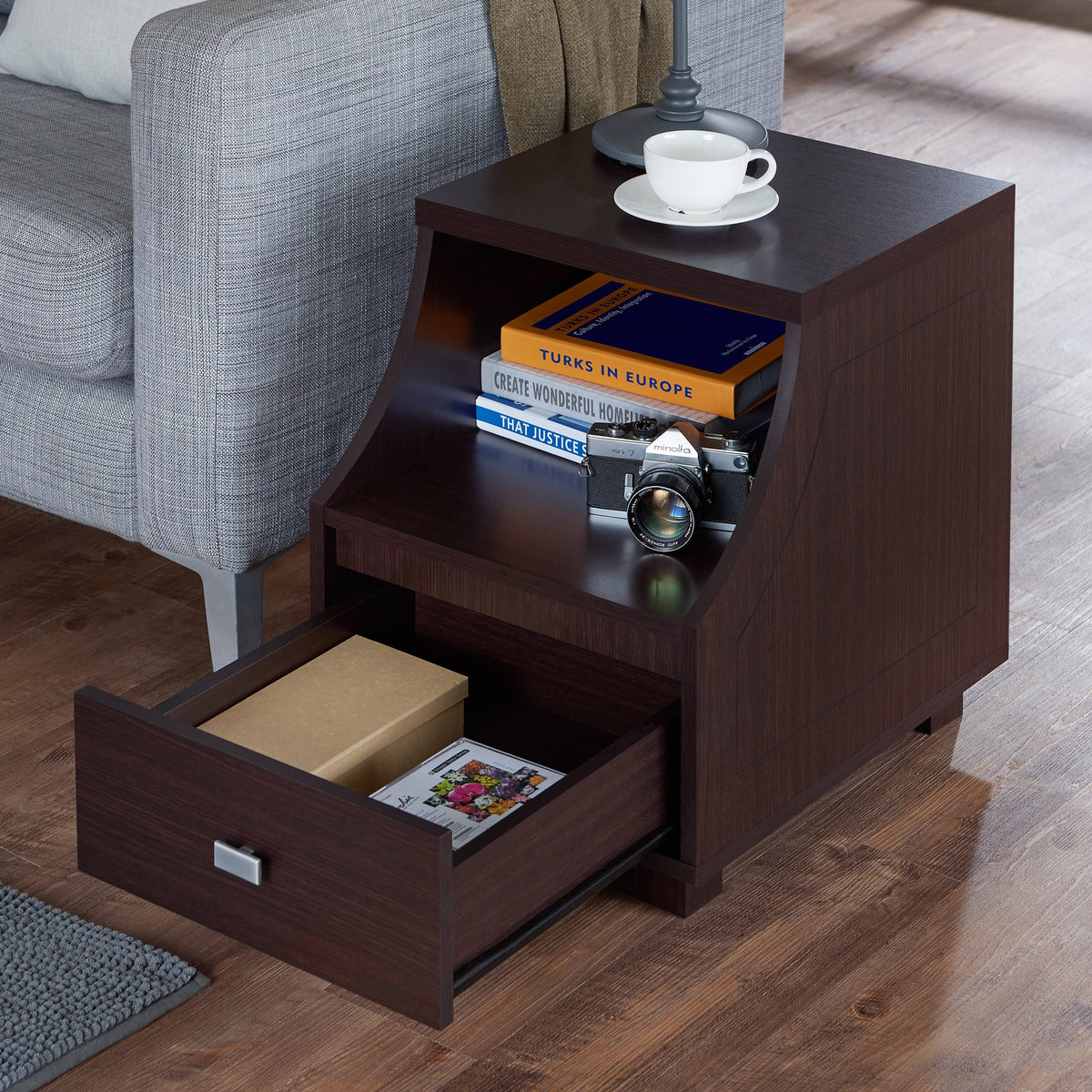 Modern Walnut 1-Drawer Storage End Table N85110
