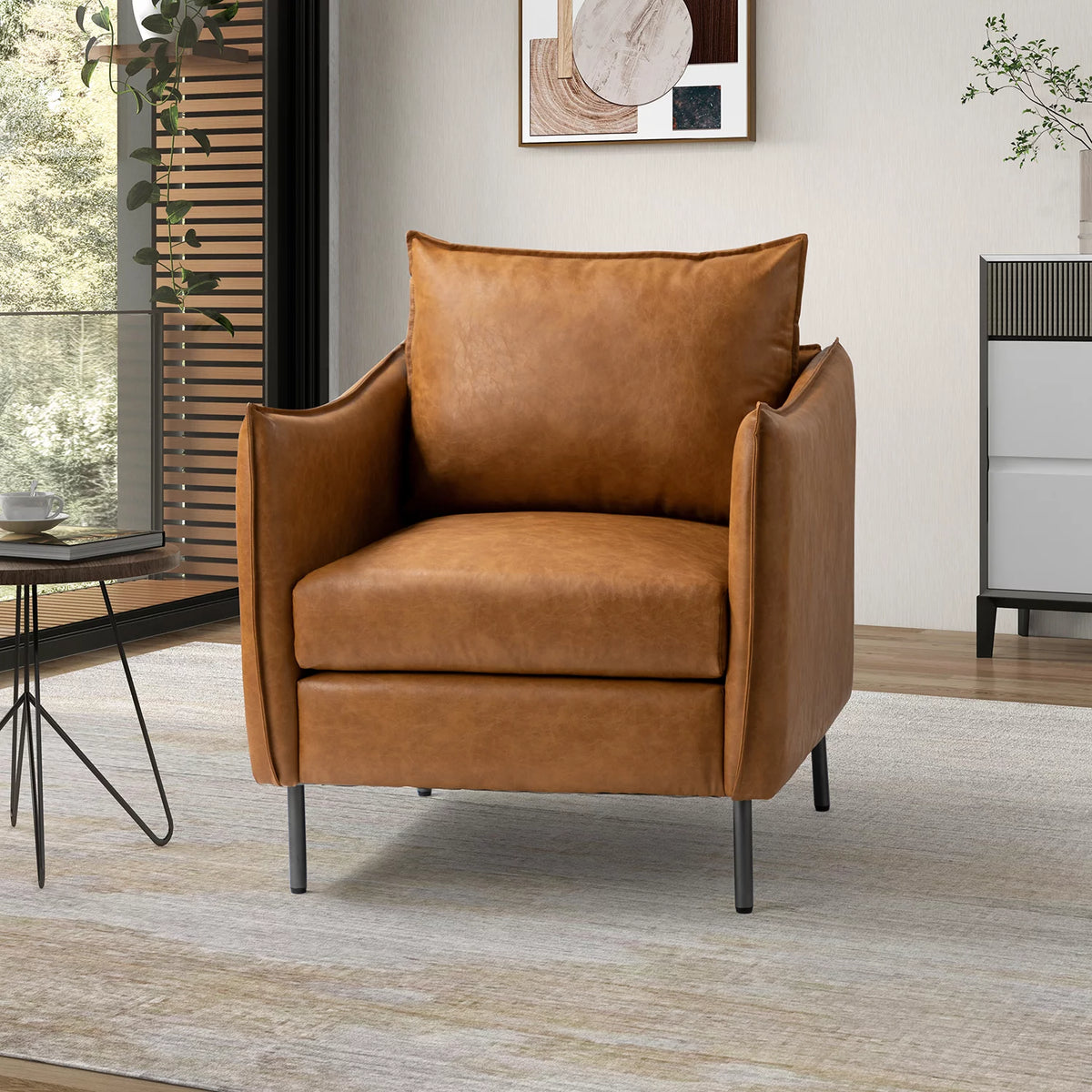 Vegan Leather Upholstered Accent Chair with Metal Legs V93837