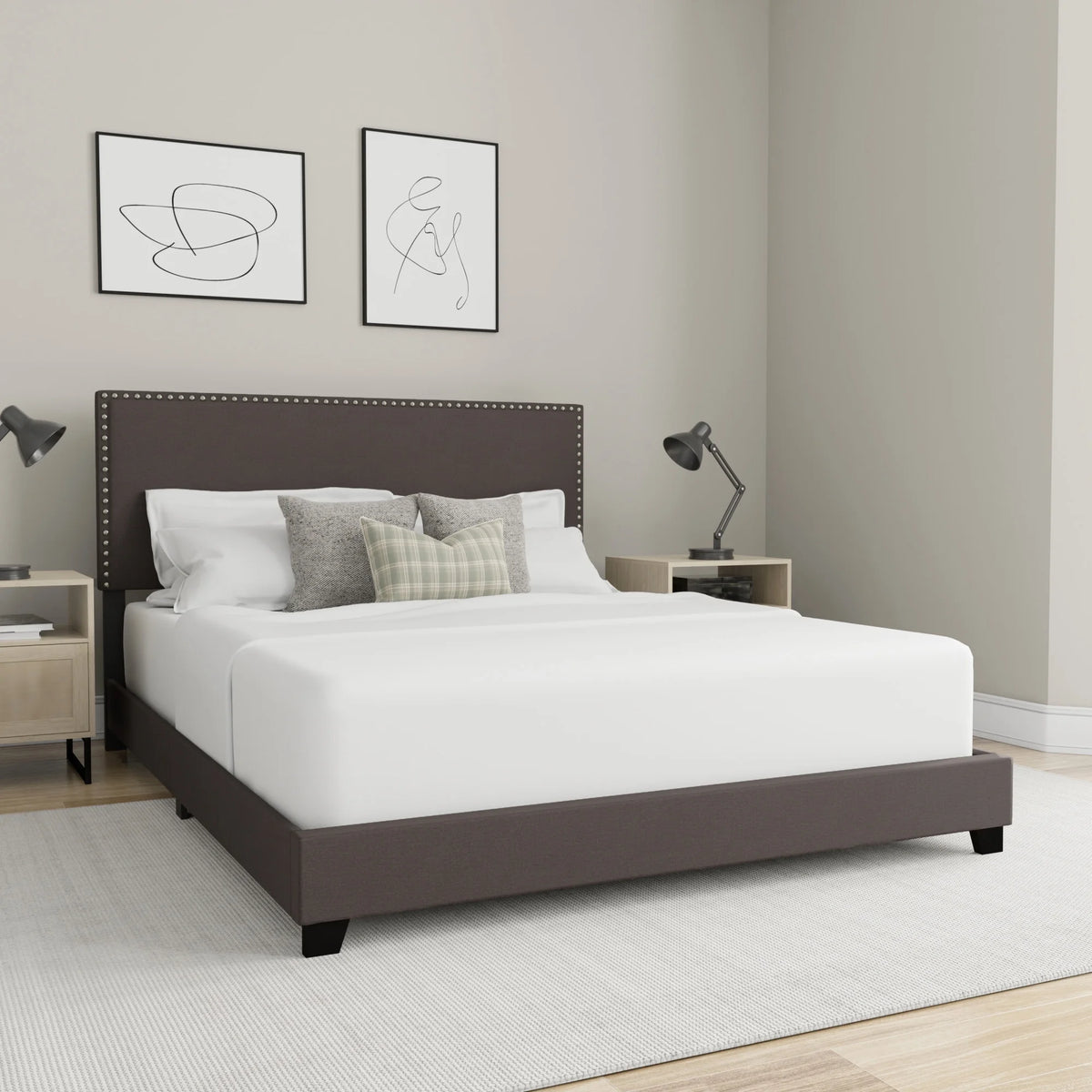 Charcoal Fabric Upholstered Queen Bed B1226
