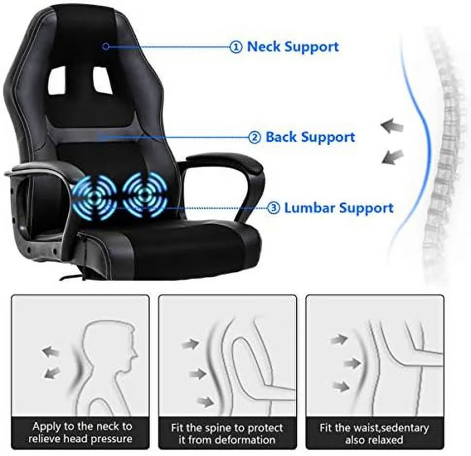 Ergonomic High Back Massage PU Leather Office Chair with Lumbar Support R936
