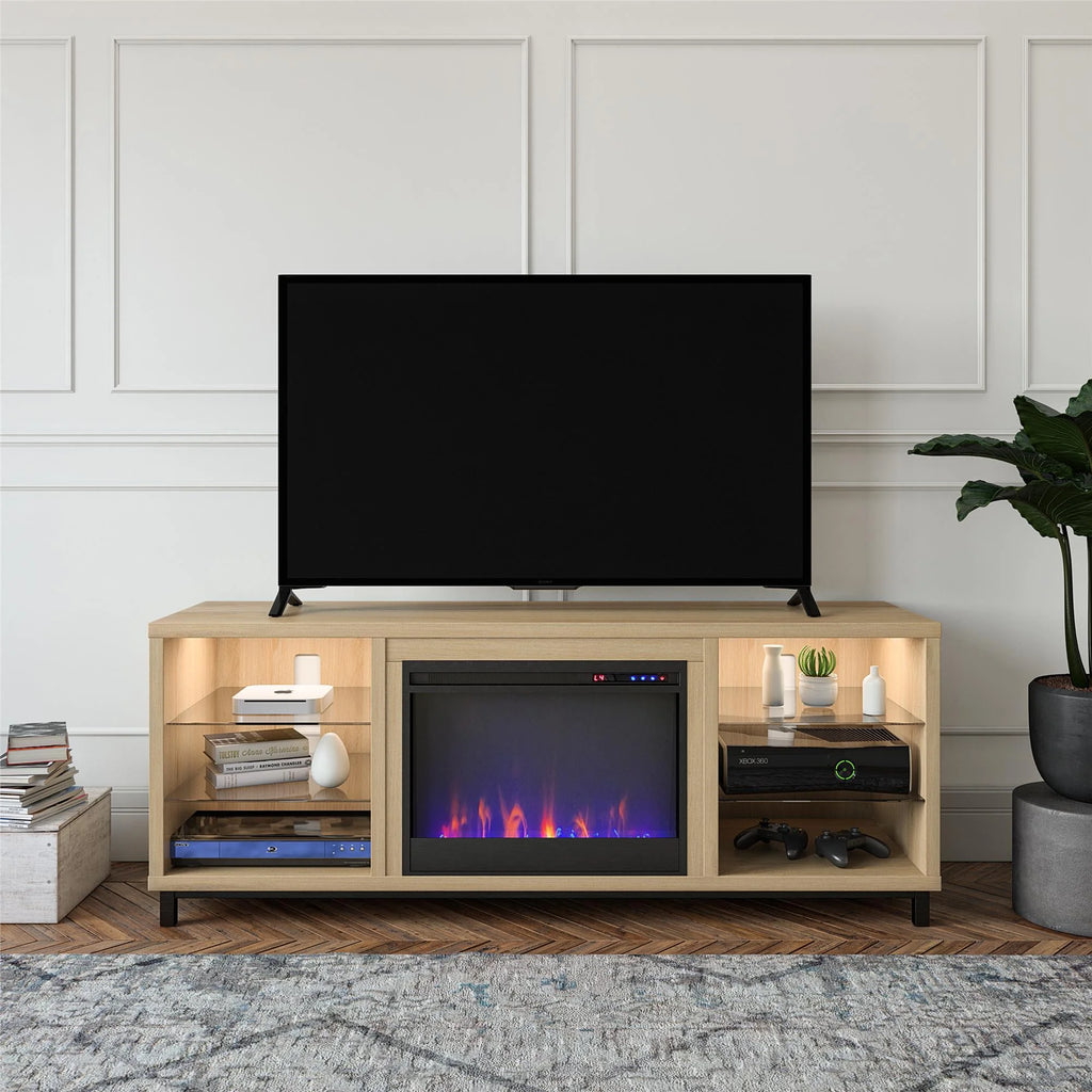 Blonde Oak Fireplace TV Stand W384