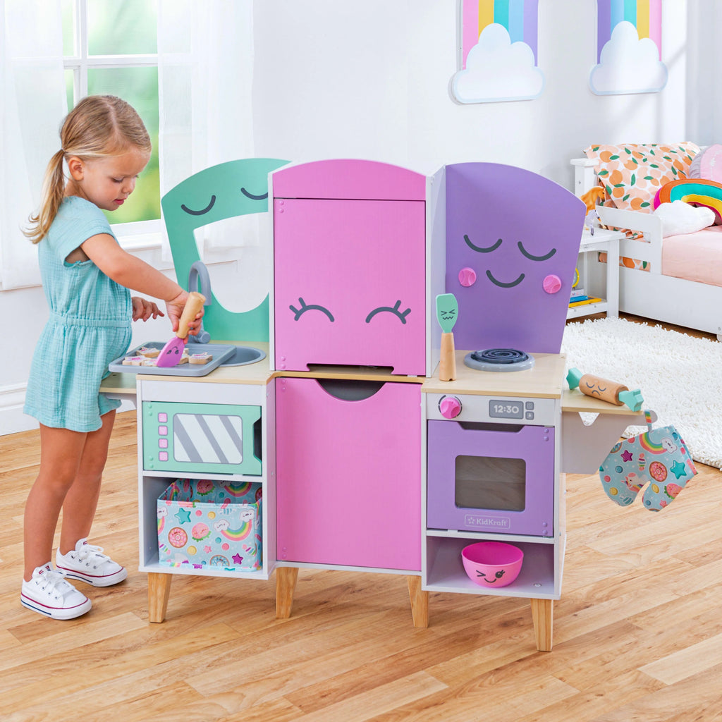 Wooden Play Kitchen with 14 Play Pieces H7633