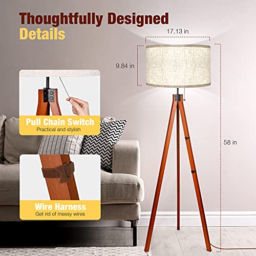 Flaxen Wood Tripod Floor Lamp with E26 Lamp Base P664