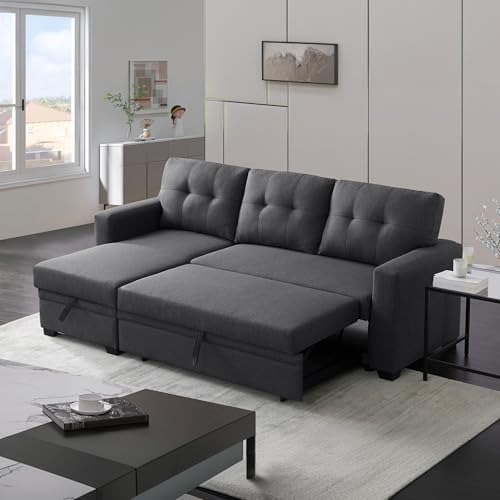 L Shaped Convertible Sleeper Sectional Sofa with Storage Chaise and Pull-Out Bed Y652