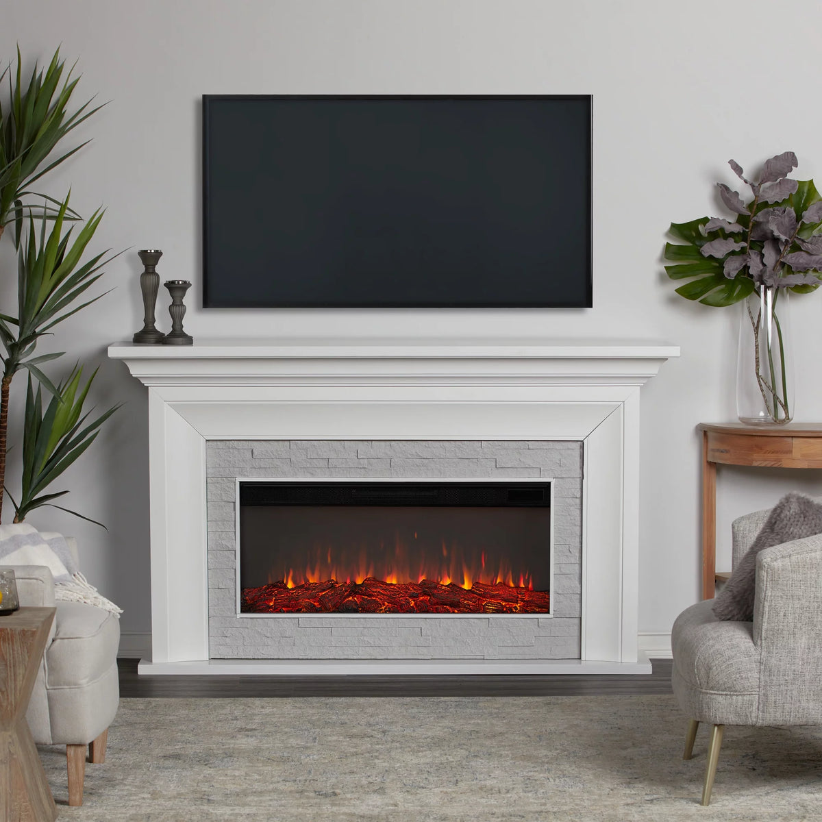 White Electric Mantel Fireplace R48301