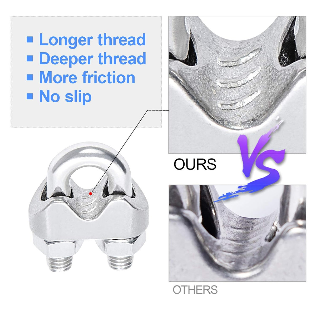 3/16 Inches 304 Stainless Steel Wire Rope Clip 24PCS I932173