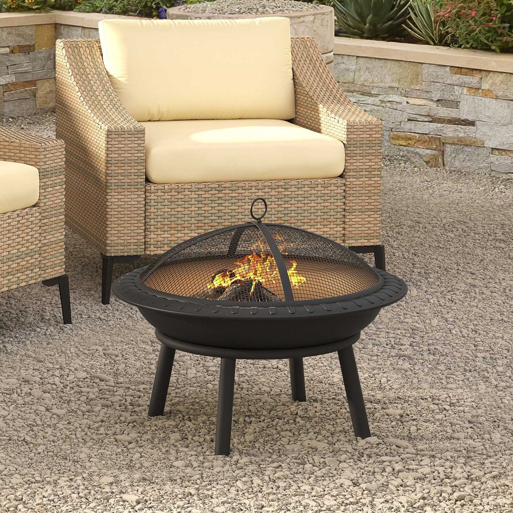 25" Wood-Burning Fire Pit Bowl with Spark Screen and Poker Y60844