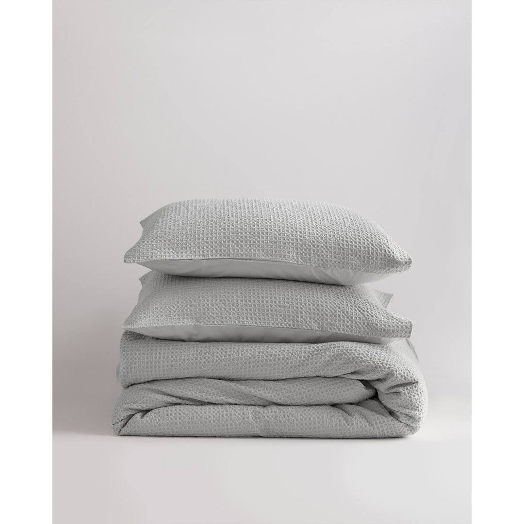 Light Grey King Cal King Organic Cotton Waffle Duvet Cover Set A371540