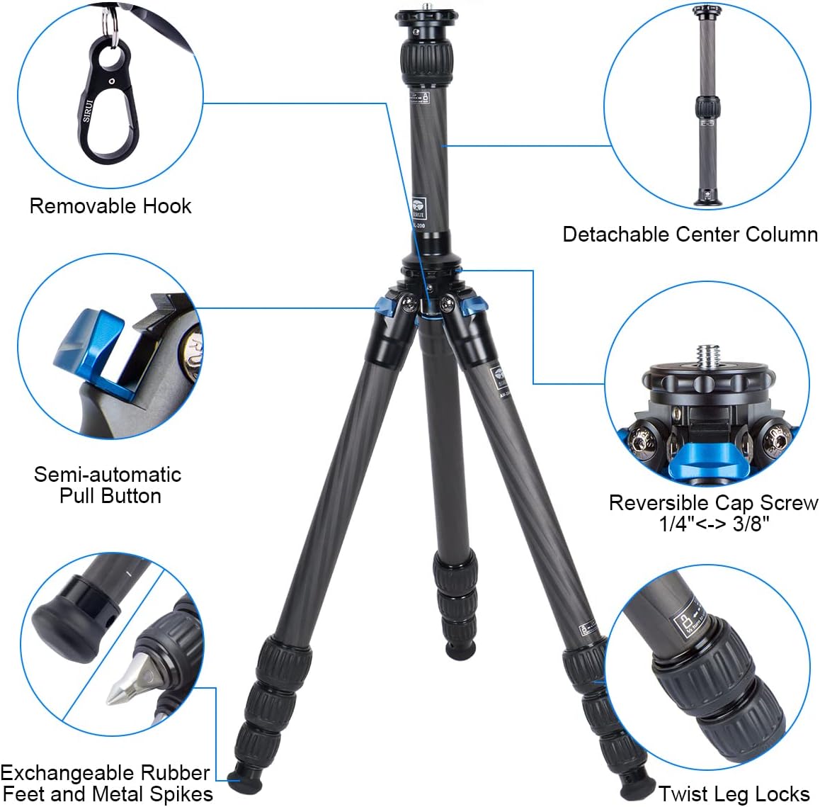 Carbon Fiber Mini Tripod with Center Column I93201