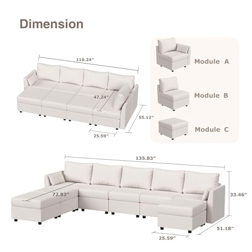 Light Grey 8 Seat U Shaped Sectional Sofa with Storage F4411