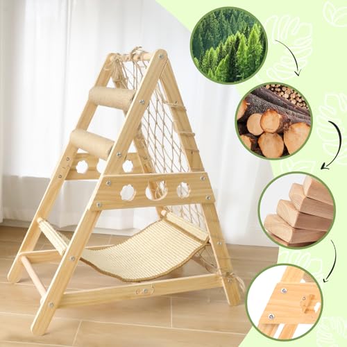 Cat Tower with Hammock Sisal Ball Solid Wood Cat Tree W8825