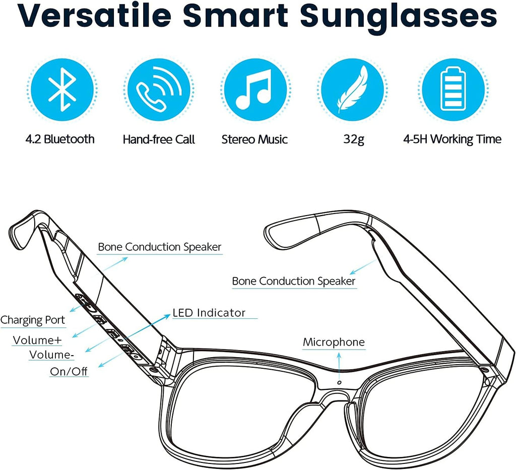 Bone Conduction Glasses Open-Ear Headphones Bluetooth Photochromic Sunglasses Anti Blue Ray IP6 Waterproof Audio Glasses B585414