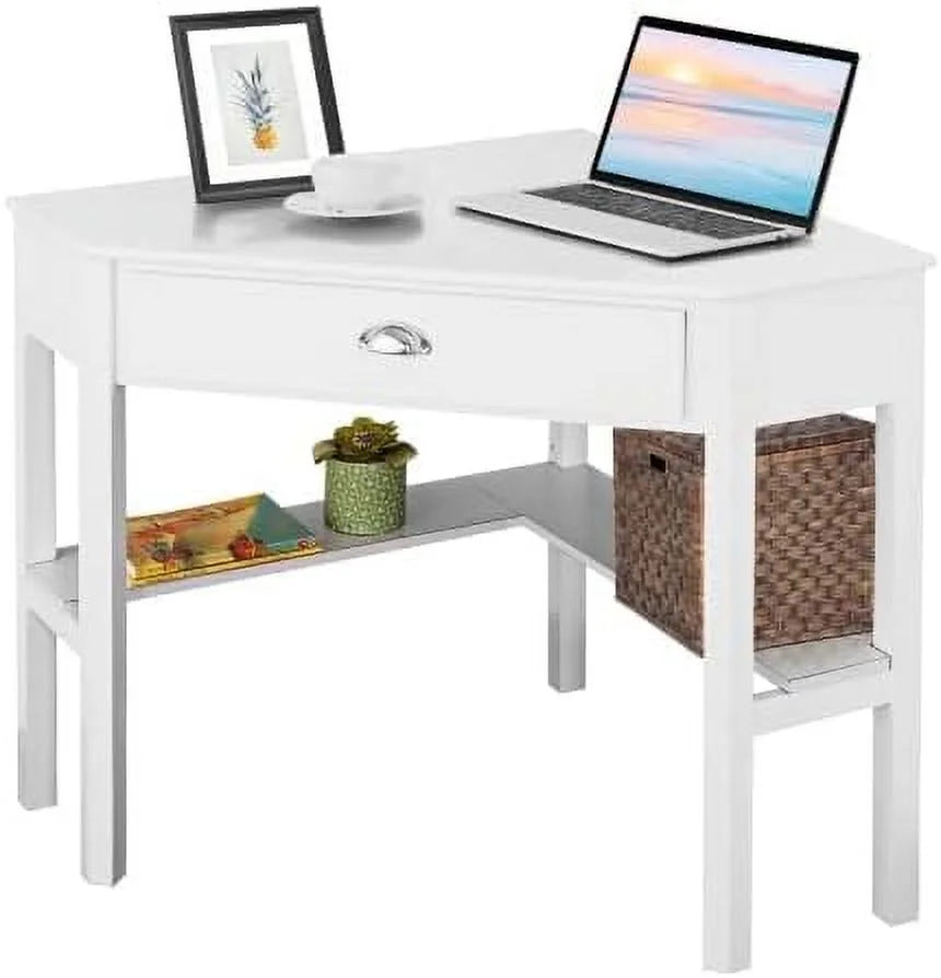 Black Corner Desk with Drawer and Shelves B859