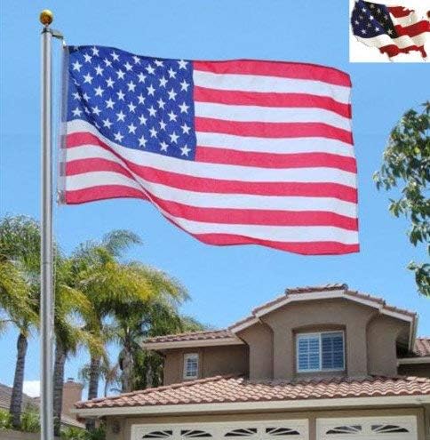 25 FT Heavy Duty Residential Flag Pole Complete Set with Sewn Stars and Stripes 4x6 FT Nylon Flag O2573
