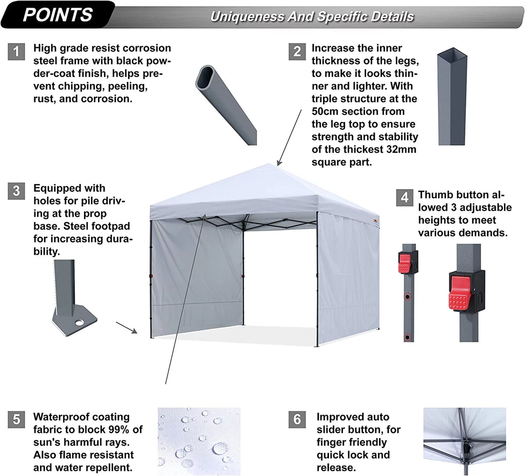 10ft x 10ft Pop up Canopy Tent with 2 Side Walls, White N751650